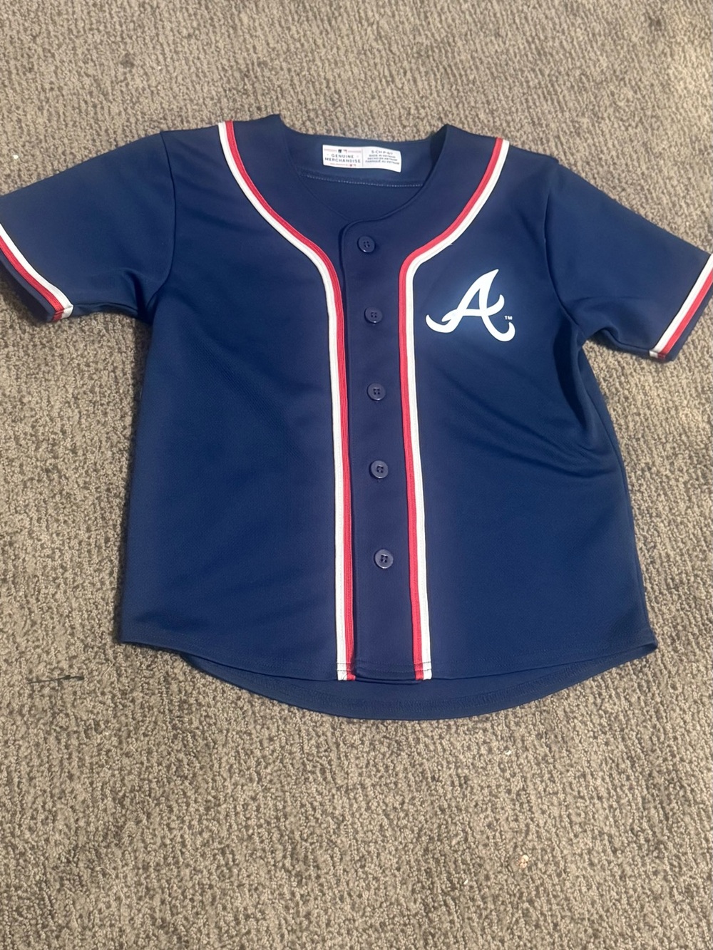 Genuine Merchandise Navy Kids Atlanta Baseball Jersey with Red & White Trim